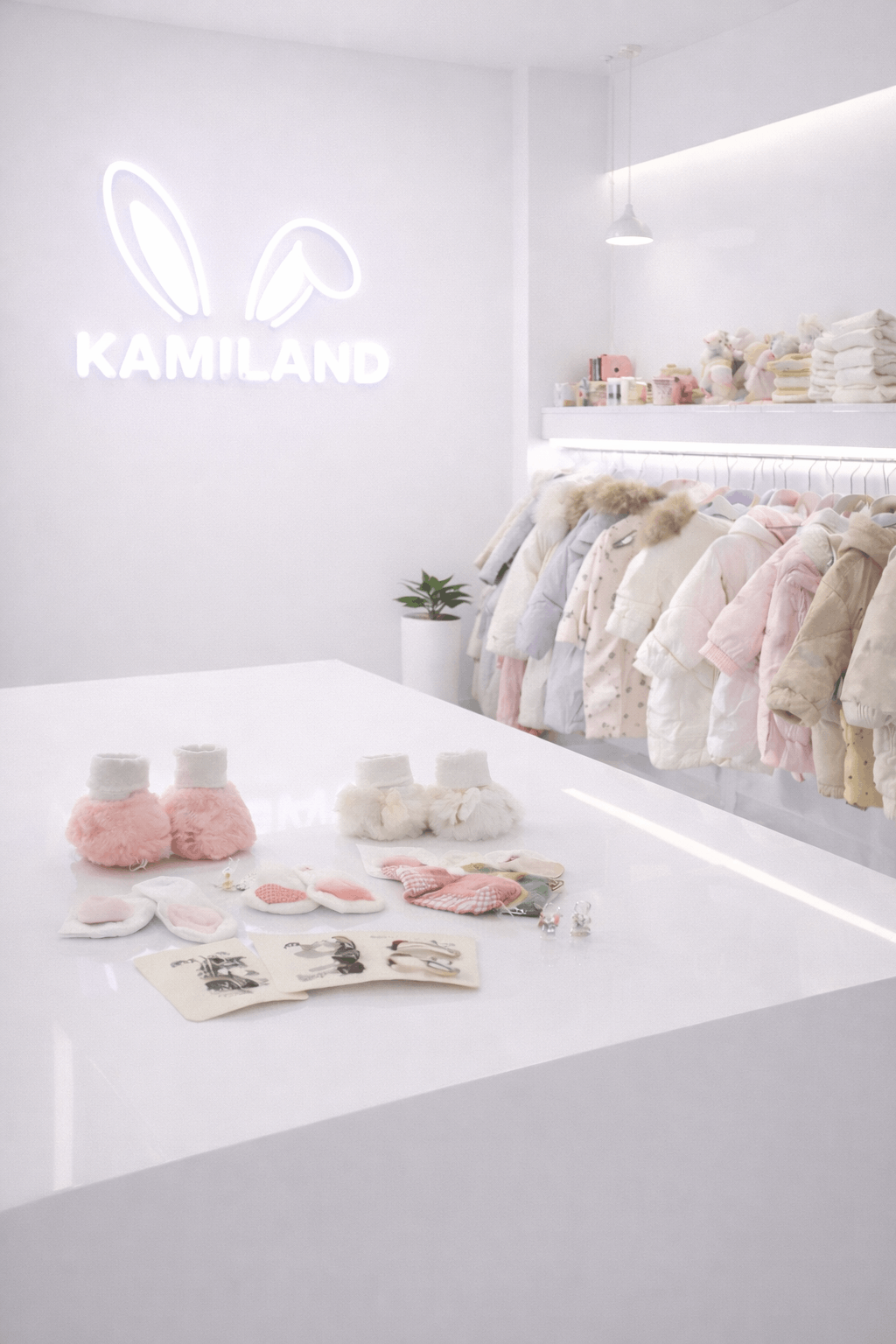 KAMILAND showroom with beautiful baby clothing displays